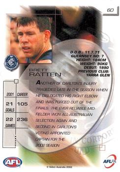 2002 Select AFL Exclusive #60 Brett Ratten Back